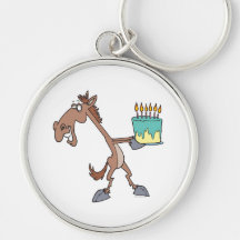 silly birthday horse with cake cartoon key chain