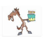 silly birthday horse with cake cartoon post card