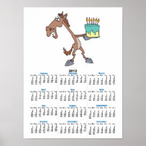silly birthday horse with cake cartoon posters
