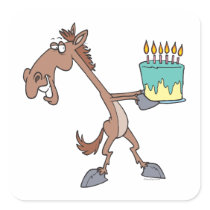 silly birthday horse with cake cartoon sticker