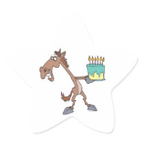 silly birthday horse with cake cartoon star sticker