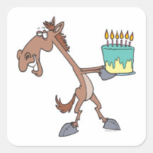 silly birthday horse with cake cartoon sticker