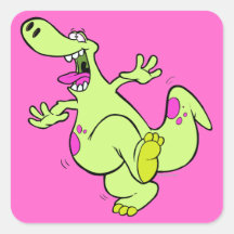 silly bright dancing dino dinosaur cartoon square stickers
