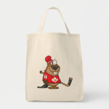 silly canadian hockey beaver cartoon bag