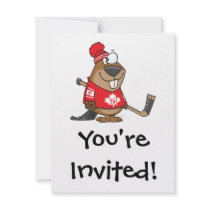 silly canadian hockey beaver cartoon custom invites