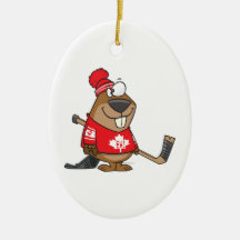 silly canadian hockey beaver cartoon christmas tree ornaments