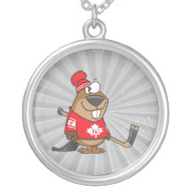 silly canadian hockey beaver cartoon pendant