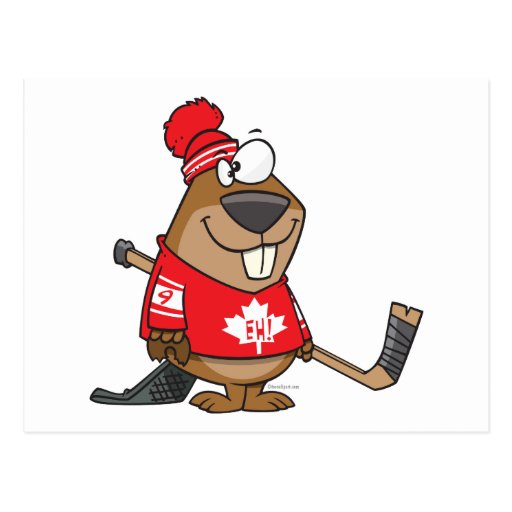 silly canadian hockey beaver cartoon postcard | Zazzle