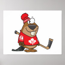 silly canadian hockey beaver cartoon posters