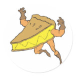silly cartoon superhero strong pumpkin pie slice round sticker