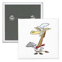silly chef cook giraffe cartoon pinback button
