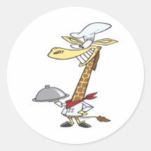 silly chef cook giraffe cartoon round sticker