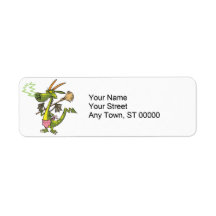 silly cleaning dragon lady cartoon return address label