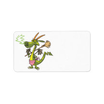 silly cleaning dragon lady cartoon personalized address labels