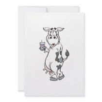 silly cow drinking milk personalized invite