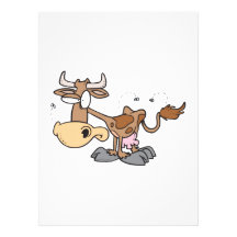 silly cute brown cow bugged by flies cartoon personalized invitations