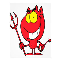 silly cute cartoon devil with pitchfork invitations
