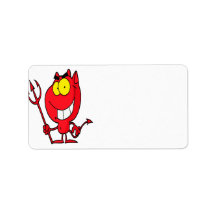 silly cute cartoon devil with pitchfork address label