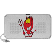 silly cute cartoon devil with pitchfork mini speakers