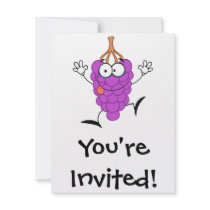 silly cute funny purple grapes cartoon character personalized invitations