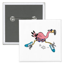 silly cute jogging running flamingo pinback buttons