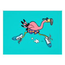 silly cute jogging running flamingo invitation