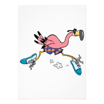 silly cute jogging running flamingo invitations