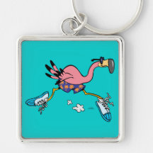 silly cute jogging running flamingo key chains