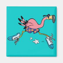 silly cute jogging running flamingo refrigerator magnet