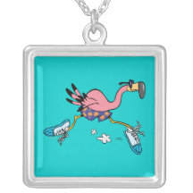 silly cute jogging running flamingo pendants