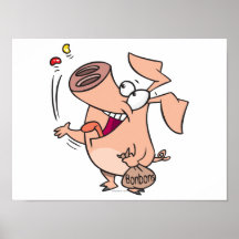 silly cute piggy pig cartoon eating junk food posters