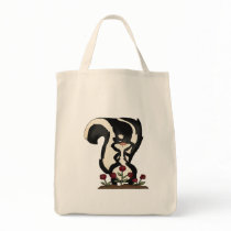 silly cute skunk and red roses canvas bags