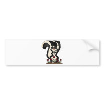 silly cute skunk and red roses bumper sticker