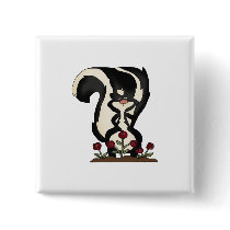 silly cute skunk and red roses buttons