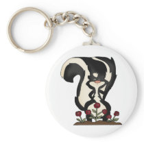 silly cute skunk and red roses keychain