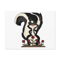 silly cute skunk and red roses postcard