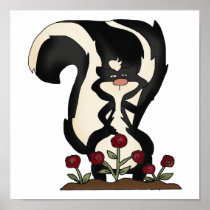 silly cute skunk and red roses print