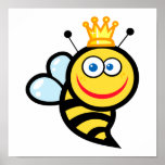 silly cute smiling queen bee cartoon print