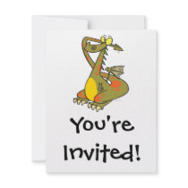 silly dragon catoon holding his ears invitation