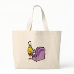 silly duck sitting in chair tote bags