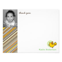 Silly Duckies Green Kids Birthday Thank You Card Invites