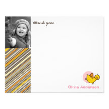 Silly Duckies Pink Kids Birthday Thank You Card Personalized Invites
