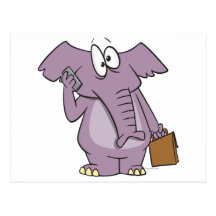 silly elephant on a cellphone cartoon post card