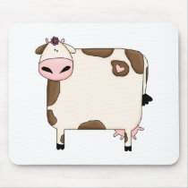 silly fat brown and white cow cartoon mouse pad