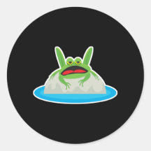 silly frog on a rock round sticker