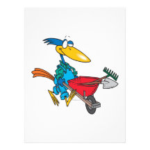 silly gardening bird with wheel barrow personalized invitation