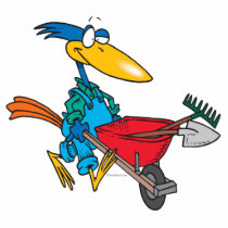 silly gardening bird with wheel barrow cut out
