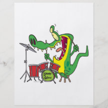 silly gator alligator drummer drumming cartoon flyer