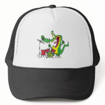 silly gator alligator drummer drumming cartoon mesh hats