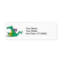 silly goofy cartoon green dragon return address label